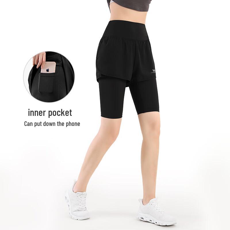 CAMEL Women's Faux Two-Piece Quick-Dry Running Shorts