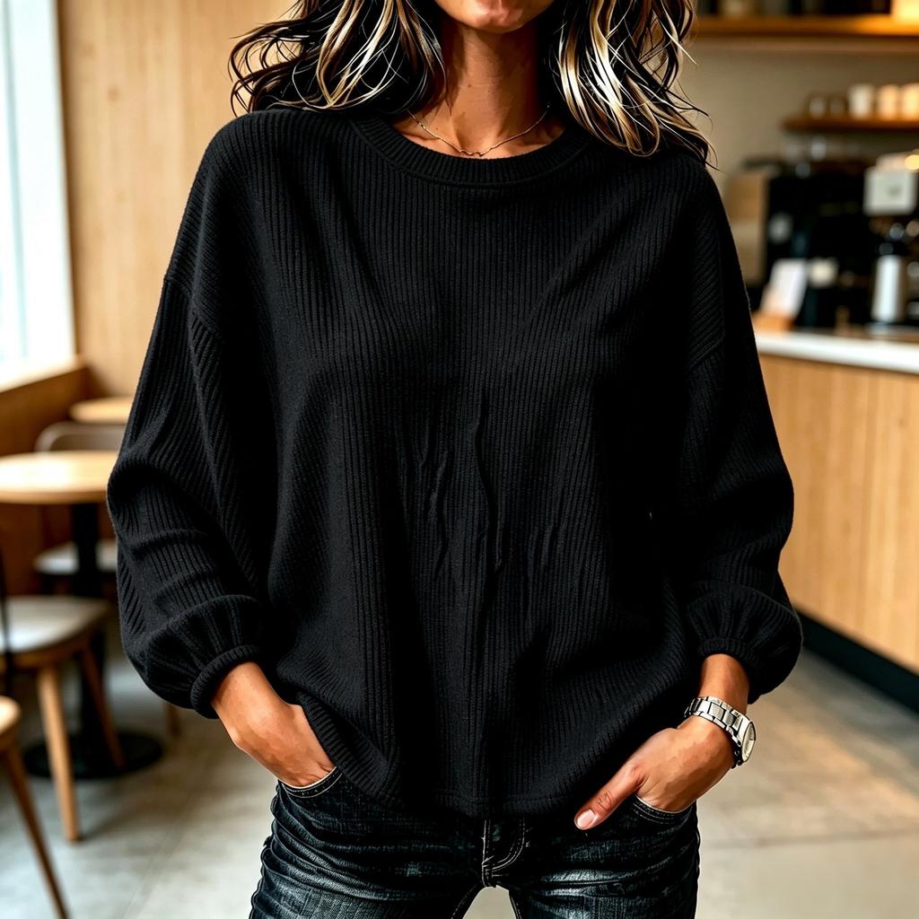 Women's Casual Corduroy Long Sleeve Round Neck Top Pullover for Daily Wear