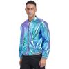 Mens Metallic Bomber Jacket Striped Band Long Sleeve Shiny Outerwear Club Coat Street Style