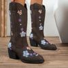 Autumn and Winter Medium Heel Large Size Embroidered Women's Boots Medium Boots Sleeve Pointed Martin Boots