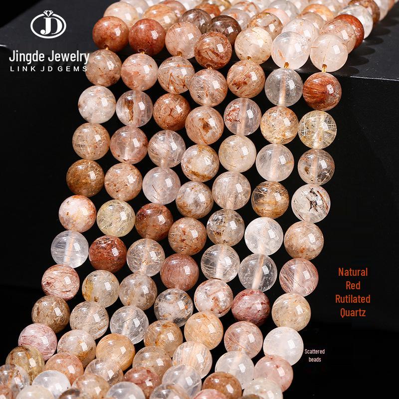 Jingde Natural Red Rutilated Quartz Beads Bracelet DIY Jewelry Accessories