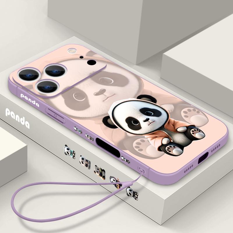 Für iPhone 17 Pro Max Hülle Orange Mantel Panda Muster Weiches Silikon Lanyard Hülle Für iPhone 16 Pro Max Hülle iPhone 15 14 13 12 11 16E Air