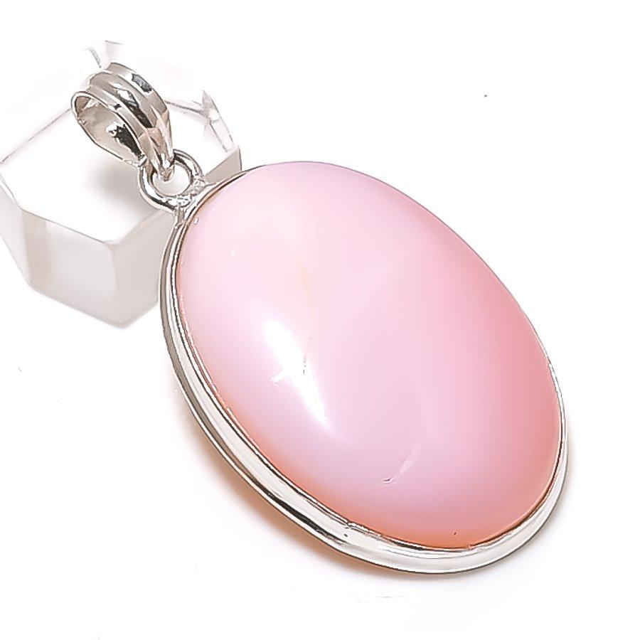 Pink Opal Gemstone Handmade 925 Sterling Silver Jewelry Pendant 2.17" C4T82