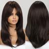 Long Wavy Layered Black-Brown Shoulder-Length Wigs With Bangs Heat Resistant Synthetic Wigs for Women Cosplay Daily Natural Wigs