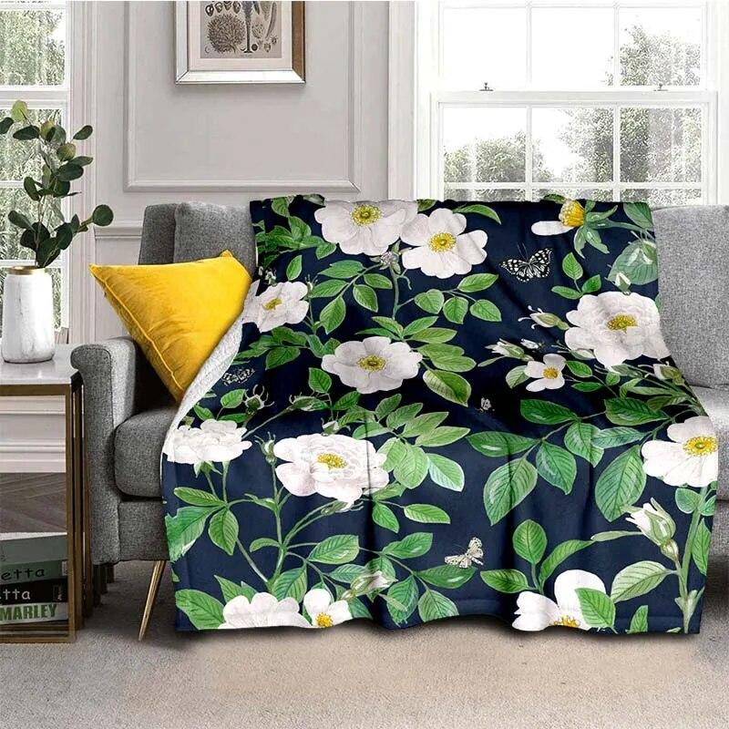 Módní přikrývka se zářivými květinami – lehký flanelový přehoz na pohovku, přikrývka s digitálním potiskem s měkkou a červotočivou flanelovou látkou