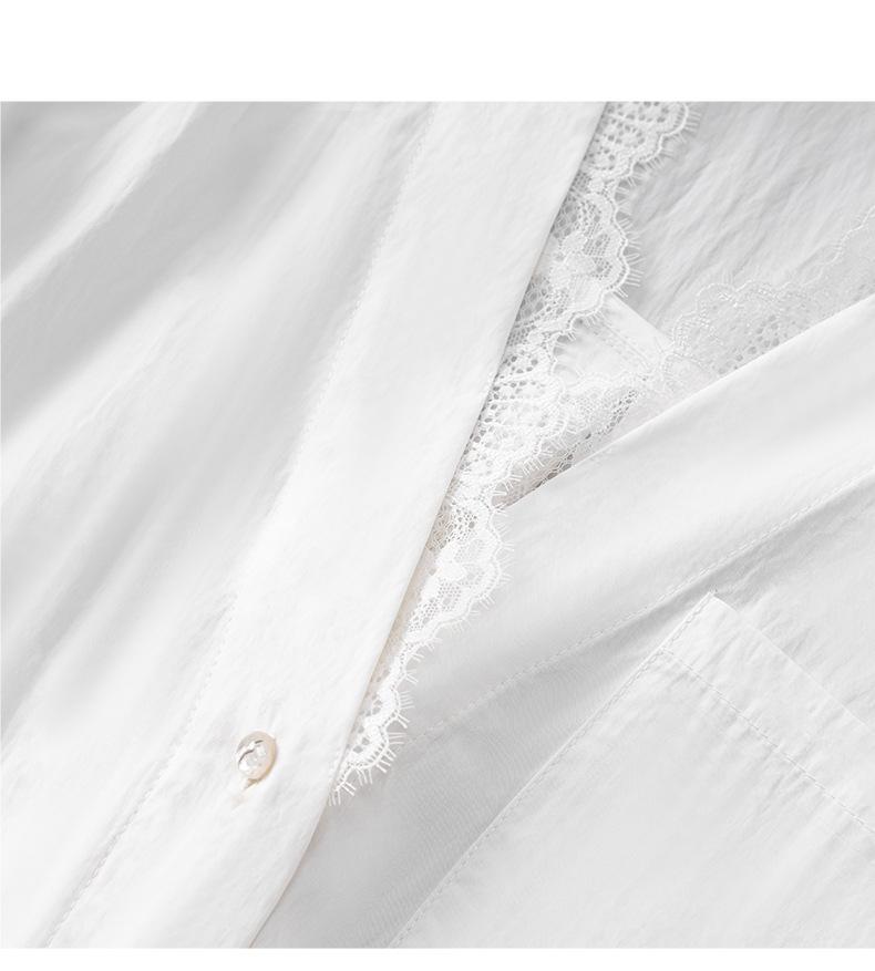 Elegant Lace Peter Pan Collar Long Sleeve Cotton Shirt - Women's Fashion 