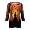 Women's Three Quarter Sleeve Round Neck Halloween Print Blouse Top