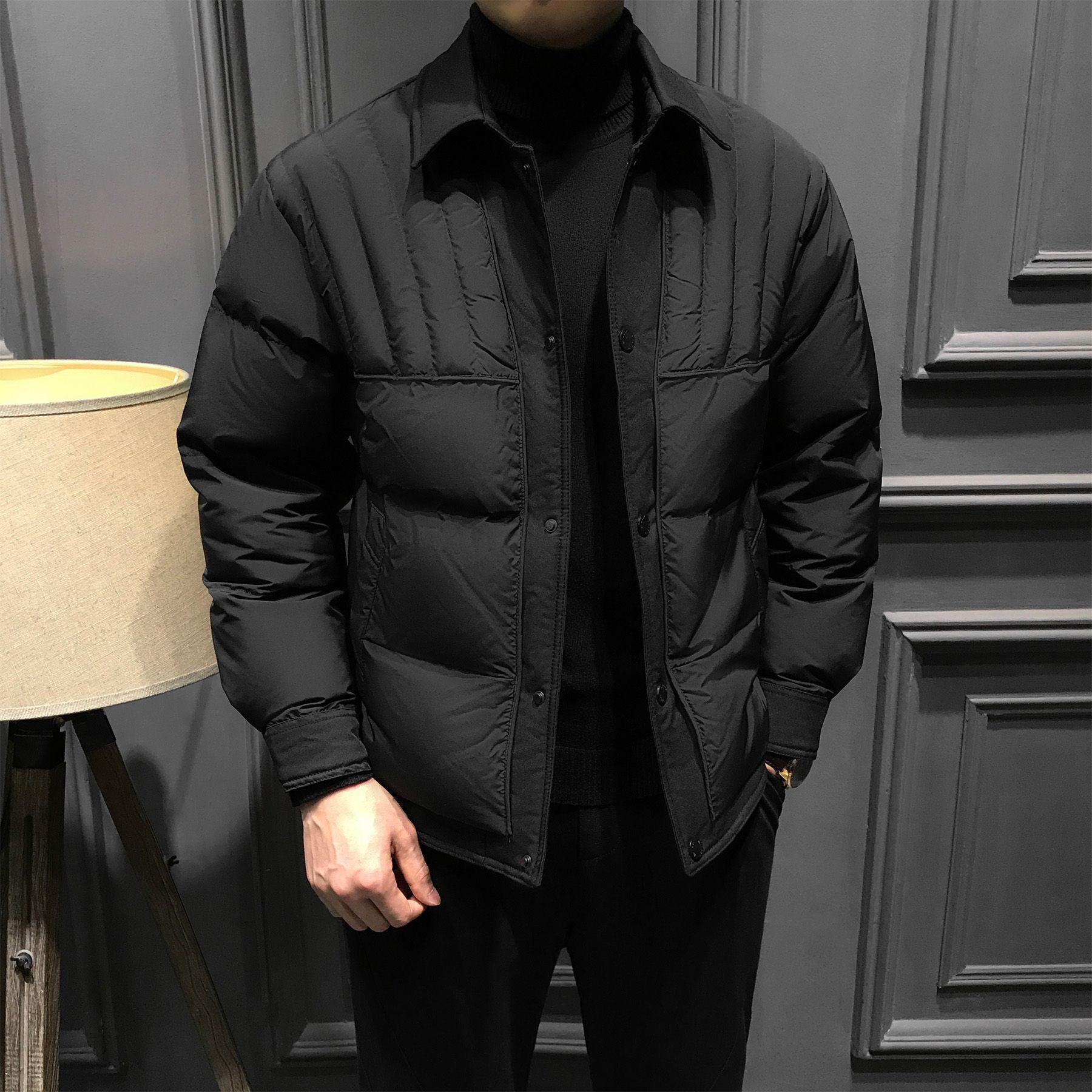 

Men s Army Green Retro Down Jacket: Autumn/Winter Lightweight Casual Warm Stand Collar Coat 2XL fits 160-180 jin чорний