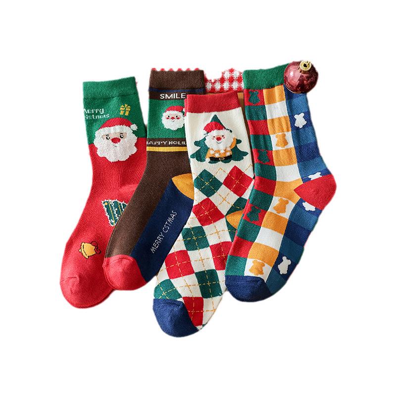 Women's Christmas Cartoon Mid-Calf Socks - 4 Pairs Gift Box Set