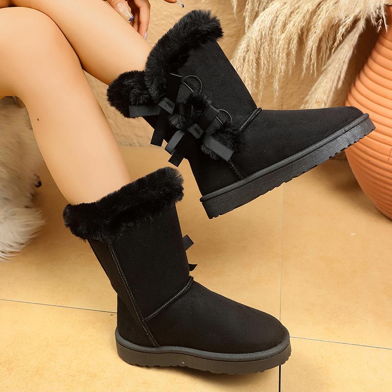 

Fashion Winter Mid-calf Boots Thick Plush Thick Sole Non-slip Fashion Solid Color Women Boots Classic Retro Long Boots Size 37-42 42 чёрный