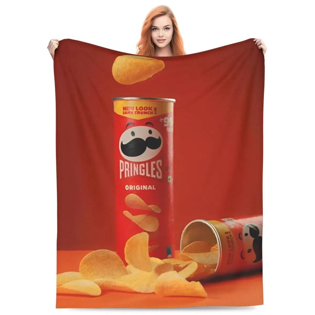 Pringles Chips Flanelltepper Potetsnacks Morsomme Kastepledd for Hjemmet 125*100cm Teppebit