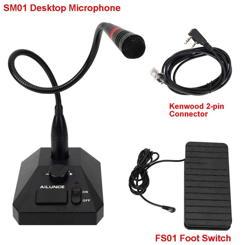 Aliunce Sm01 Microfone de mesa para walkie talkie Rt622 Rt3s Hd1 Ra685 Rt95 Rádio bidirecional Microfone de mão 2 pinos / Gp328plus