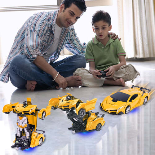 Transforming Robot Car, Stunt Car, Electric RC Car with LED Lights, 360-Degree Rotation, Model Car, Kids' Toy, Birthday, Christmas Gift (Yellow)