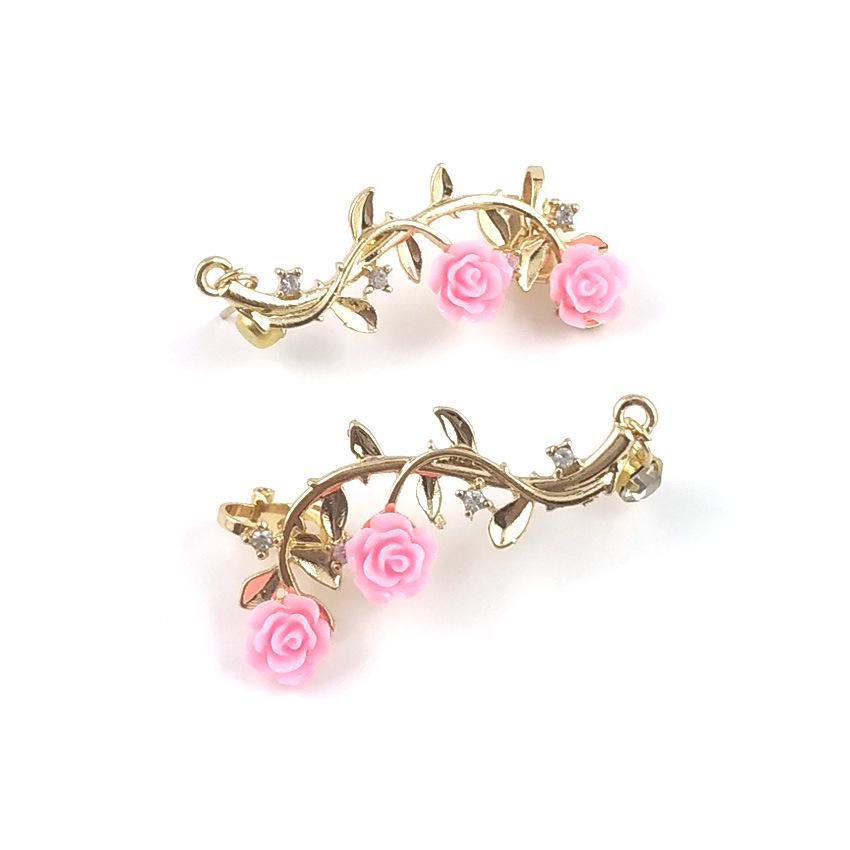 European-American Floral Rose Branch Women's Long Alloy Stud Earrings