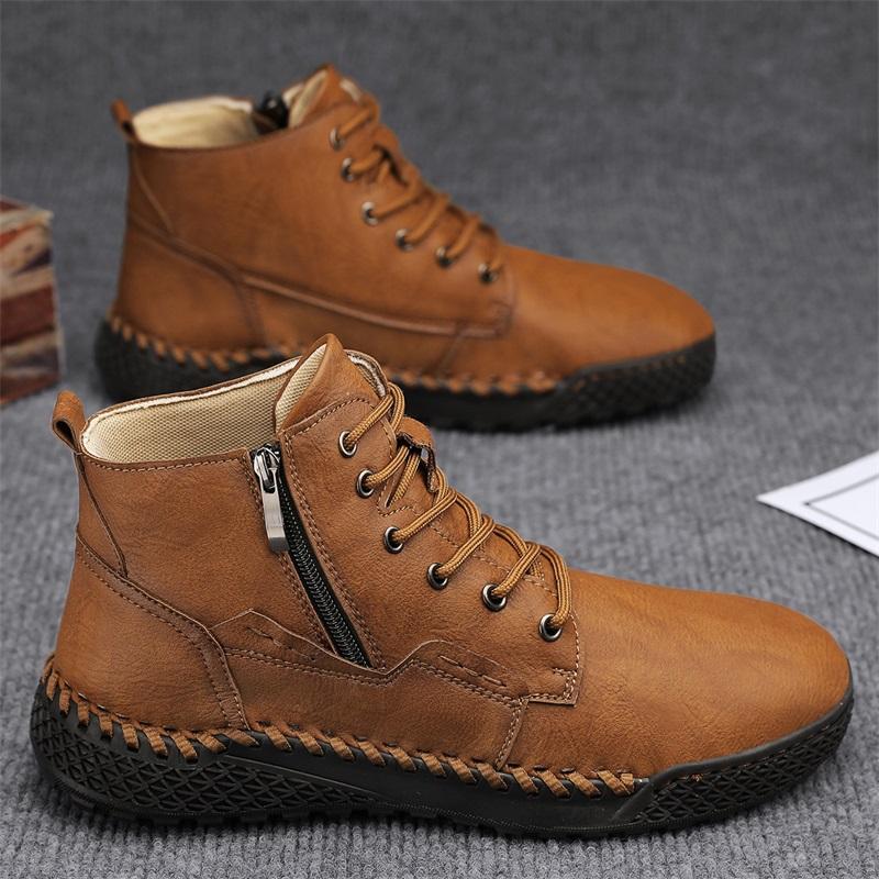 

Hot Sale Male Boots New Side Zipper Men s Walking Boots 2024 All-match Men s Motorcycle Boots Leather Men Casual Low Top Shoes 44 светло-коричневого
