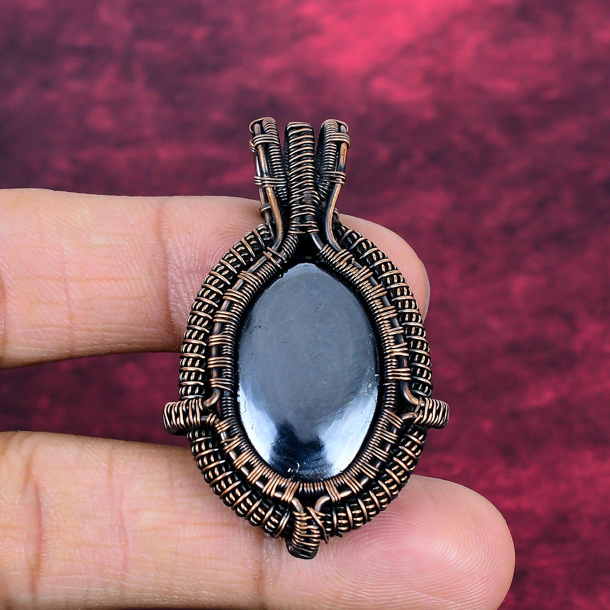 Shungite Gemstone Pendant Copper Wire Wrapped Handmade Jewelry Engagement Gifts