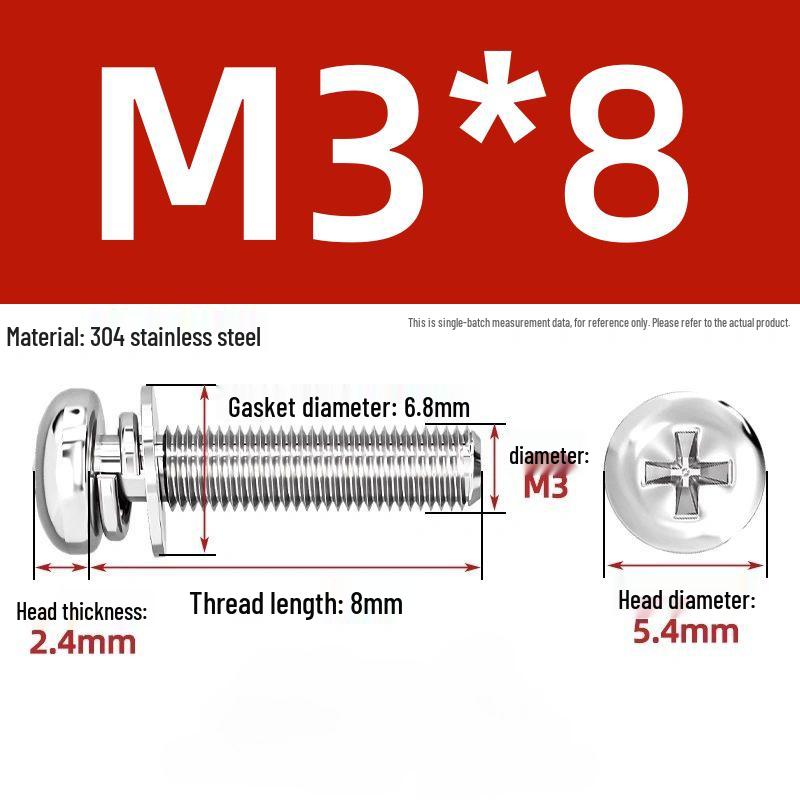 304 Stainless Steel Phillips Pan Head Combo Screw with Flat and Spring Washers