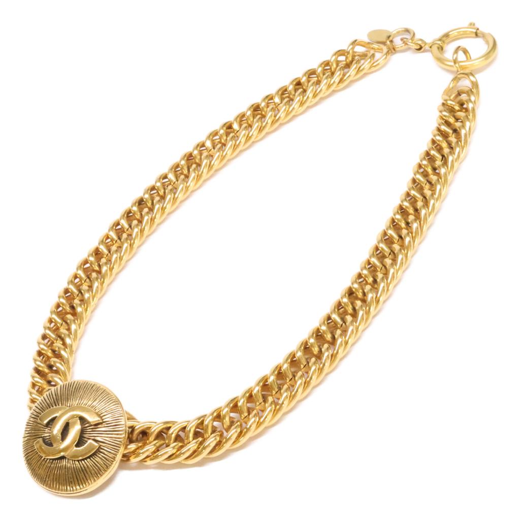 CHANEL Vintage CC Logos Chain Choker Necklace goldUsed