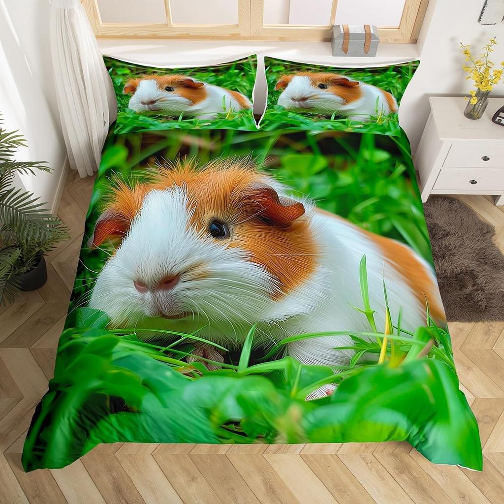 Caroon Guinea Pig Duvet Cover Twin Queen Size For Teen Girls Snow Natural Guinea Pig Bedding Set,Kawaii Animlas Comforter Cover
