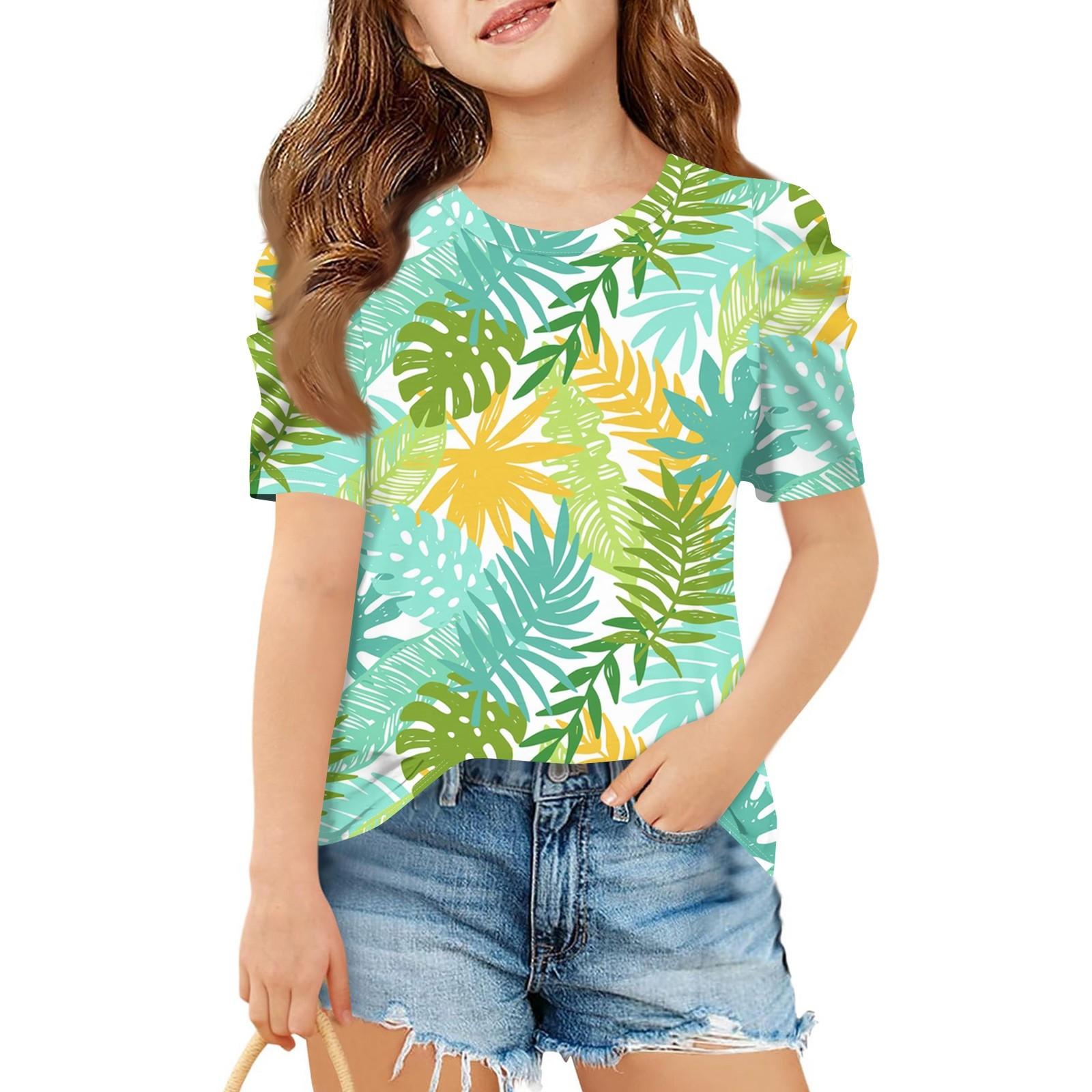 

Summer Girls Short-Sleeved Top, Children s Round-Neck Hawaiian Casual T-Shirt 140