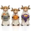 3 Halloween Highland Cow Statues, Cute Ghost Decorations, Hooded and Mummy Cow Statues with Pumpkin Decorations, for Layered Trays, Shelves