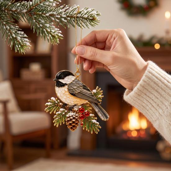 Winter Bird Gift for Friends Christmas Ornament, 2D Acrylic Hanging Decor with Gold Edge, Festive Garlands Red Hummingbird Blue Jay, Holiday