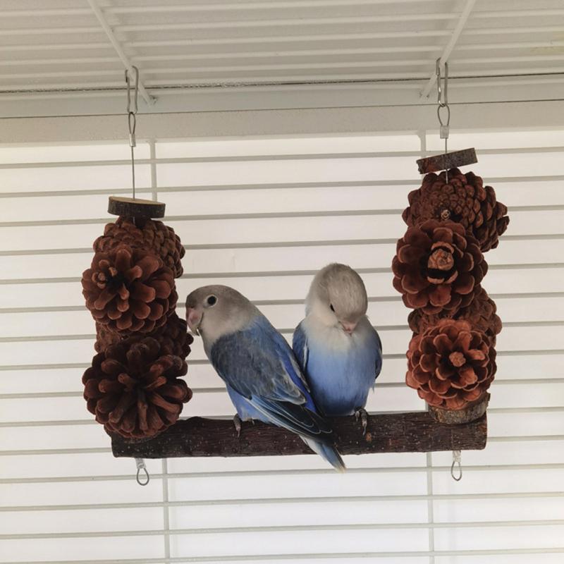 Parrot Hanging Swings Pineal Cone Wooden Perch Bite Toy Standing Training Toys Bird Supplies Bird