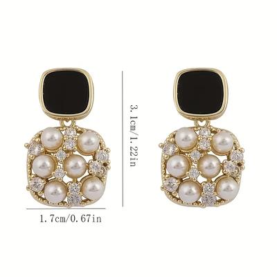 Charm Personality Earrings Square Women's Fashion Temperament Earrings Imitation Pearl New Earrings Women's Earrings Summer 1 Pair