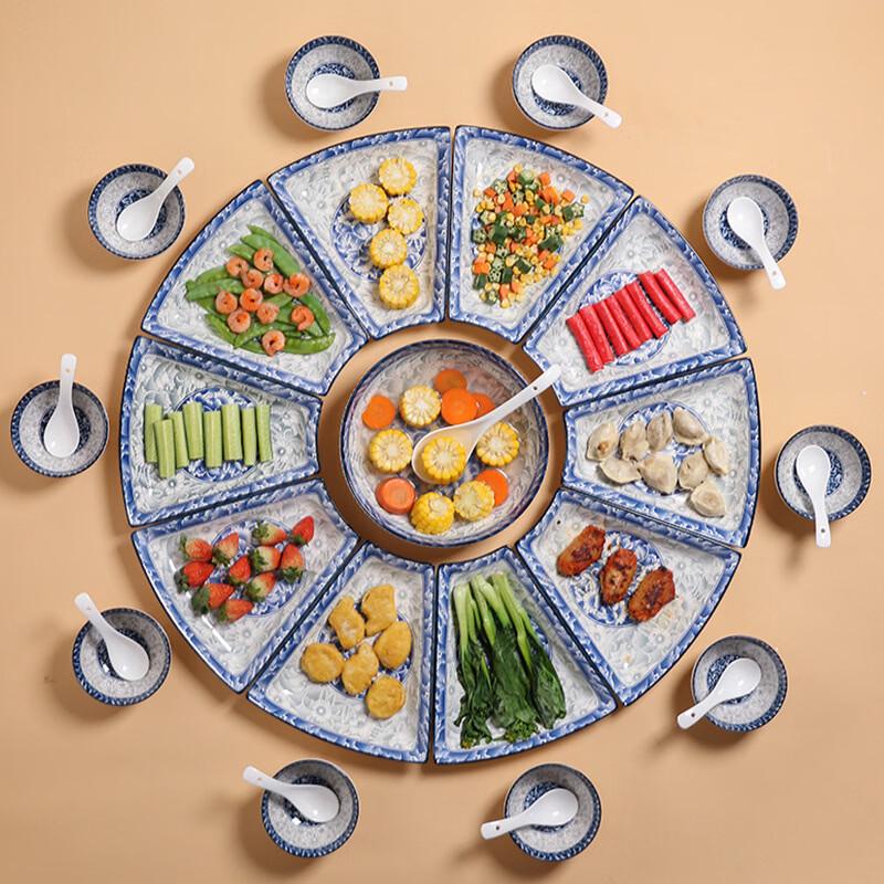 Chinese Blue and White Underglaze Ceramic Platter & Dinnerware Set