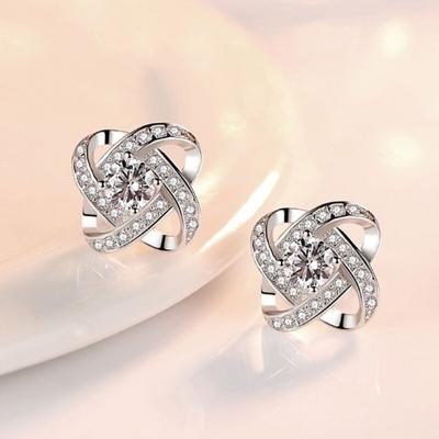 925 Sterling Silver Clover Diamond Stud Earrings Fashion Flower Earrings Earrings