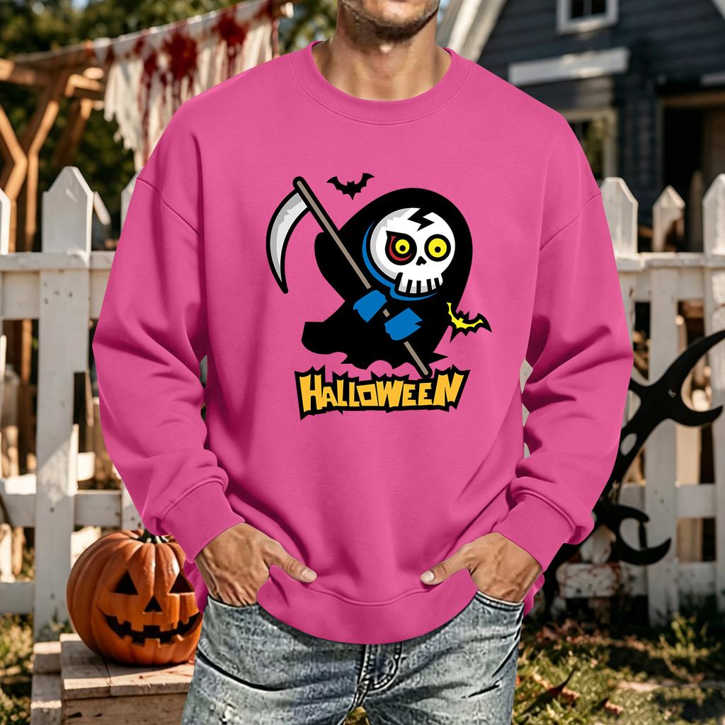 Men's Halloween Printed Long Sleeve T-Shirt Unisex Crewneck Casual Sports Top