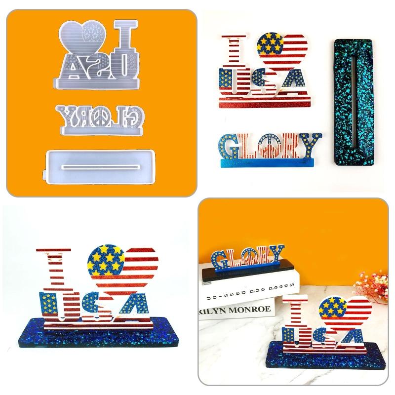 Love Flag Decoration Epoxy Mold Diy American Independence Day Desktop Ornaments Silicone Mold Resin Crafts for Gifts