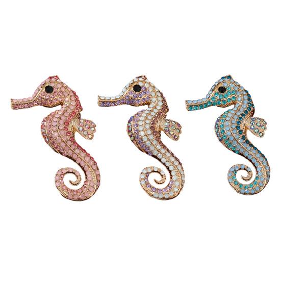 Seahorse Brooch Retro Style Autumn Winter Rhinestones Pin Fine Craftsmanship Lapel