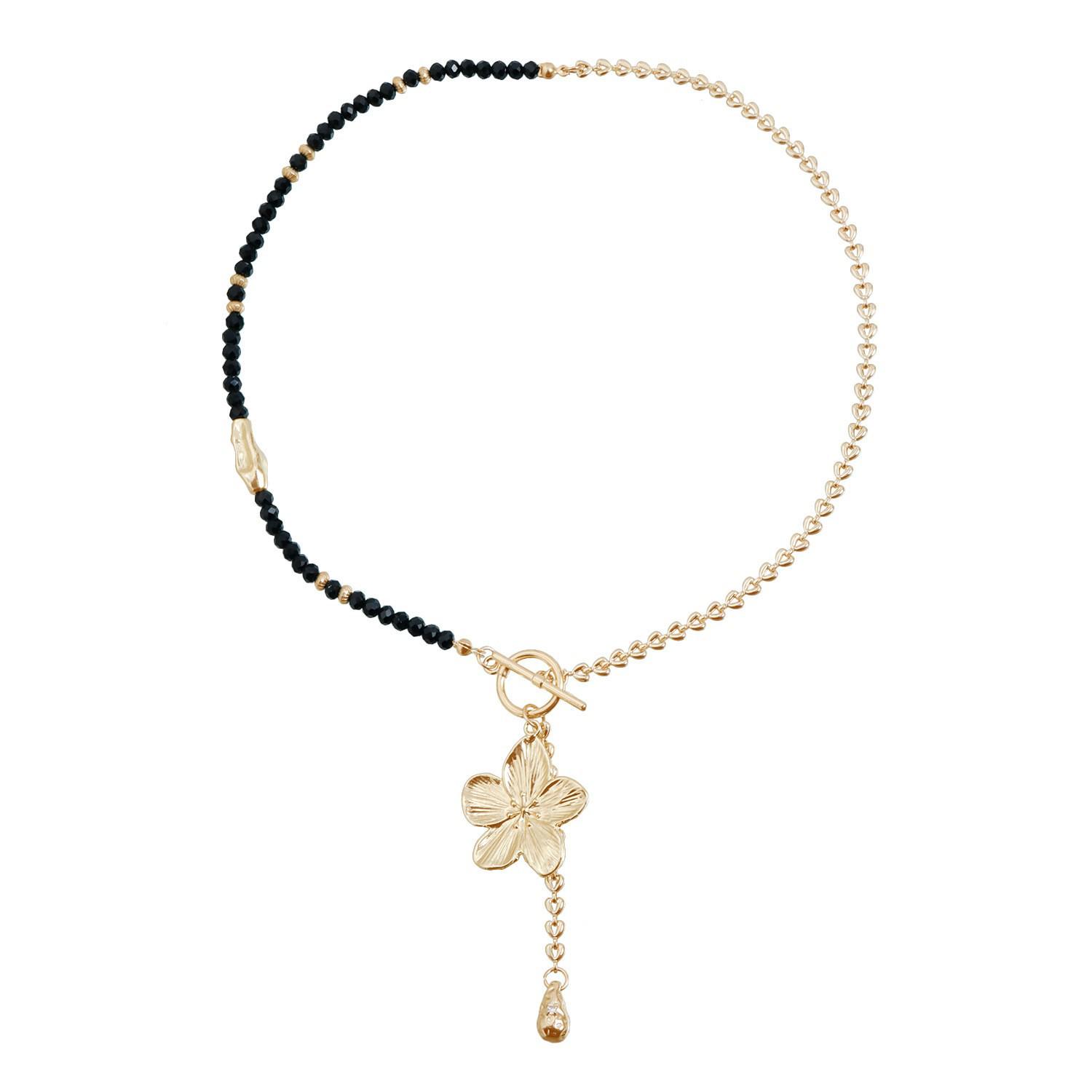 

Black and Gold Floral Pendant Necklace with V-shaped Clavicle Chain золотий