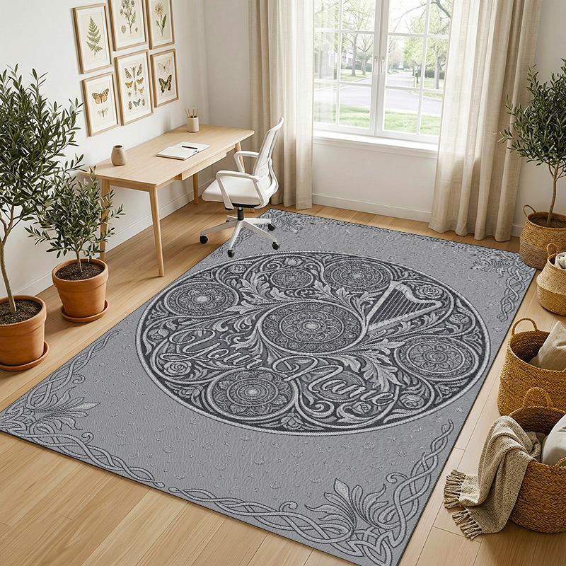 Elegant Floral Theme Soft Crystal Velvet Rug Custom Name & Text Print Non Slip Floor Rug for Bedroom Living Room
