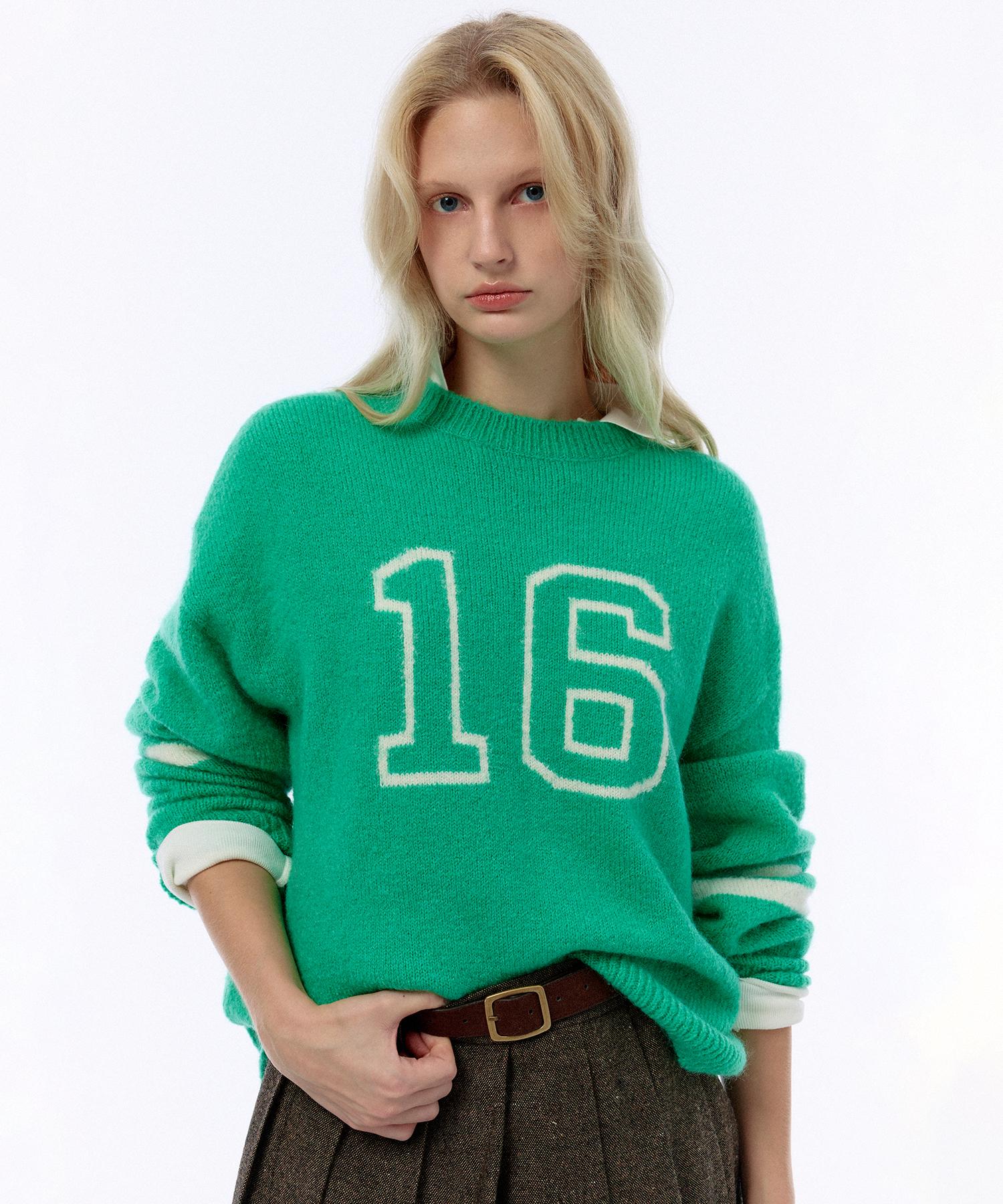 Clove [24Fw Clove] Numbering Knit Pullover (Mint) Mint/Free