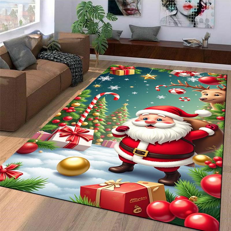 Christmas Santa Claus and Reindeer Carpet with Gifts and Snowflakes Suitable for use as an anti-slip for living room bedroom sofas