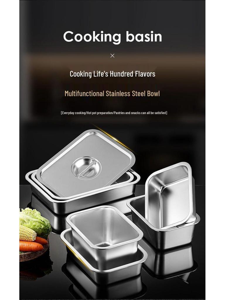 304 Stainless Steel Extra Large Deep Rectangular Self-Service Food Basin with Lid