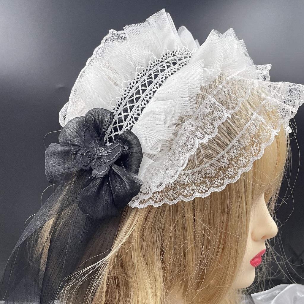 Cosplay Anime Gothic Lolita Maid Lace Headband Women Girls Ruffles Lace Flower Embroidery Hairband Headpiece Hair Hoop Accessory