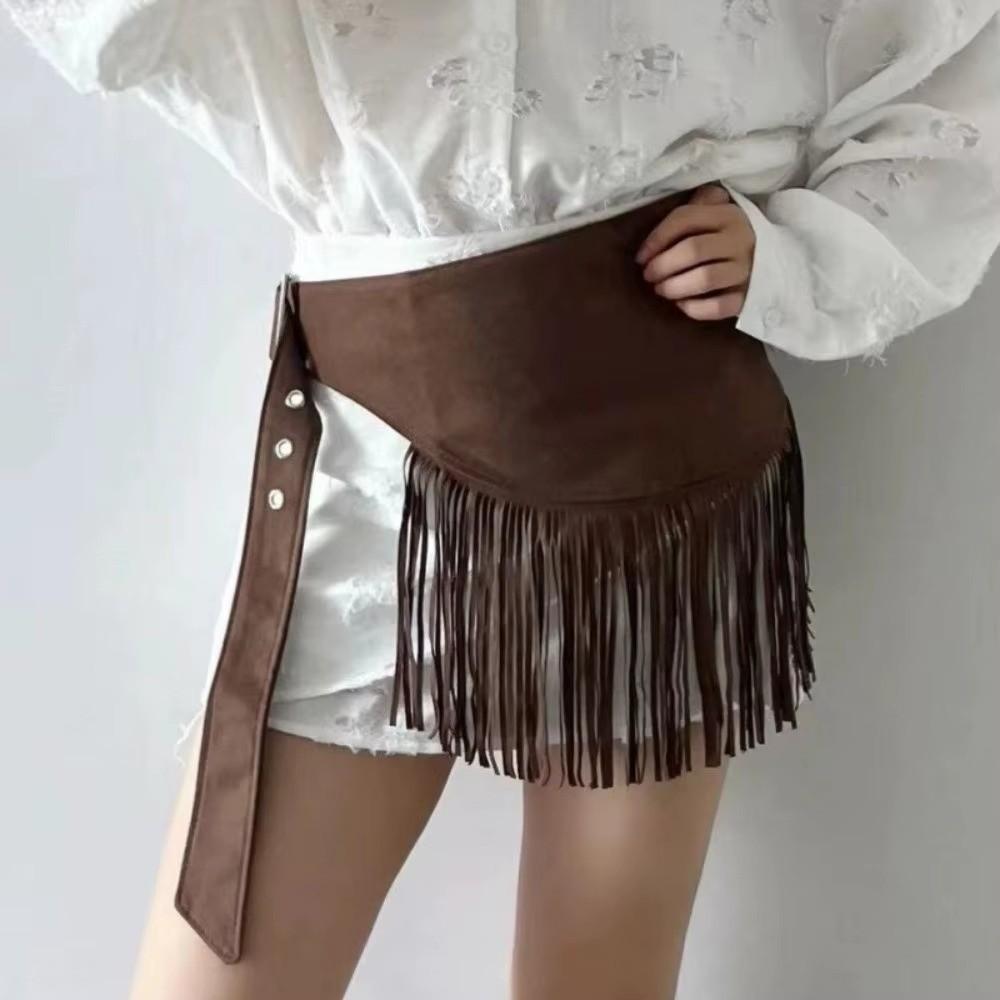 Cowboy Style Tassel Waist Belt Fringe Triangle Butt Curtain Fashion Mini Skirts  Dress Belt