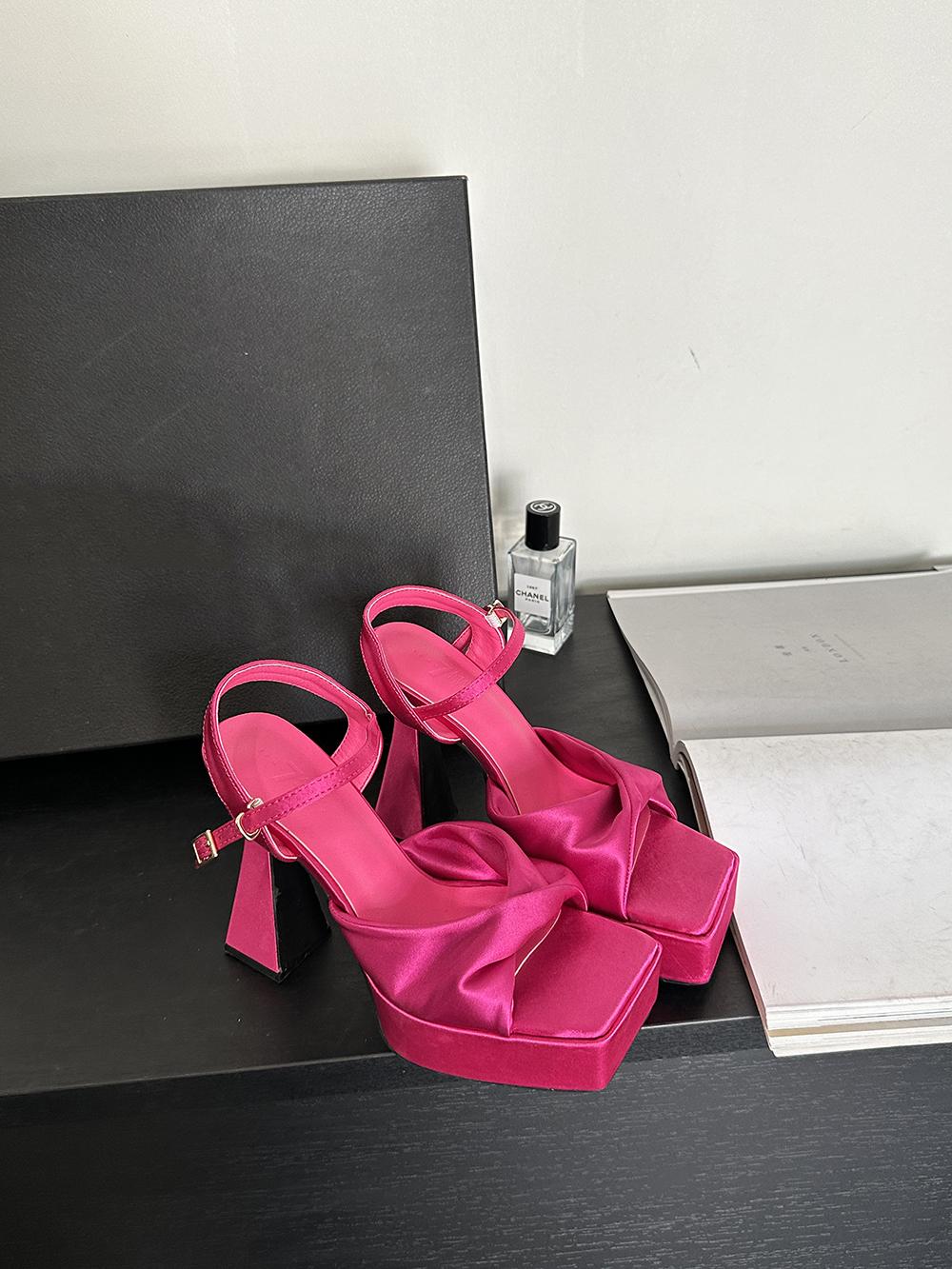 

Модные женские босоножки с открытым носком, туфли на толстом высоком каблуке и платформе, летние босоножки с ремешком на щиколотке, свадебные туфли-лодочки, женские туфли розового цвета, размер 35-39 7.5 ярко-розовый