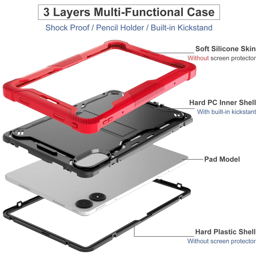 Luxury Hard PC Stand Back Case for Xiaomi POCO Pad Redmi Pad Pro 12.1" 2024 Tablet Cover Shockproof Shell for Redmi Pad 10.61" SE 11"