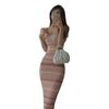 Women's Stripe Knit Midi Camisole Dress - French Style 2025