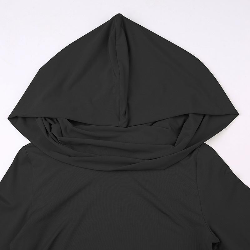 Mode Swingkragen Kapuzen Langarm T-Shirt Damen Frühling Herbst Einfarbig Basic Kurz Sexy Damen T-Shirts Tops Lässig Slim Street Girls Y2K Tee 25754