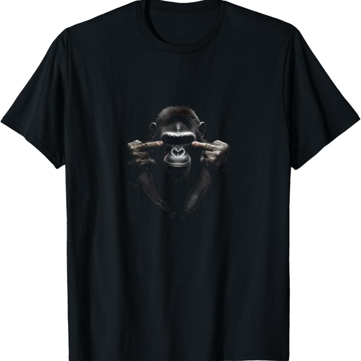 

Gorilla T-Shirt Gorilla Showing Two Middle Fingers Silver Back T-Shirt S чёрный