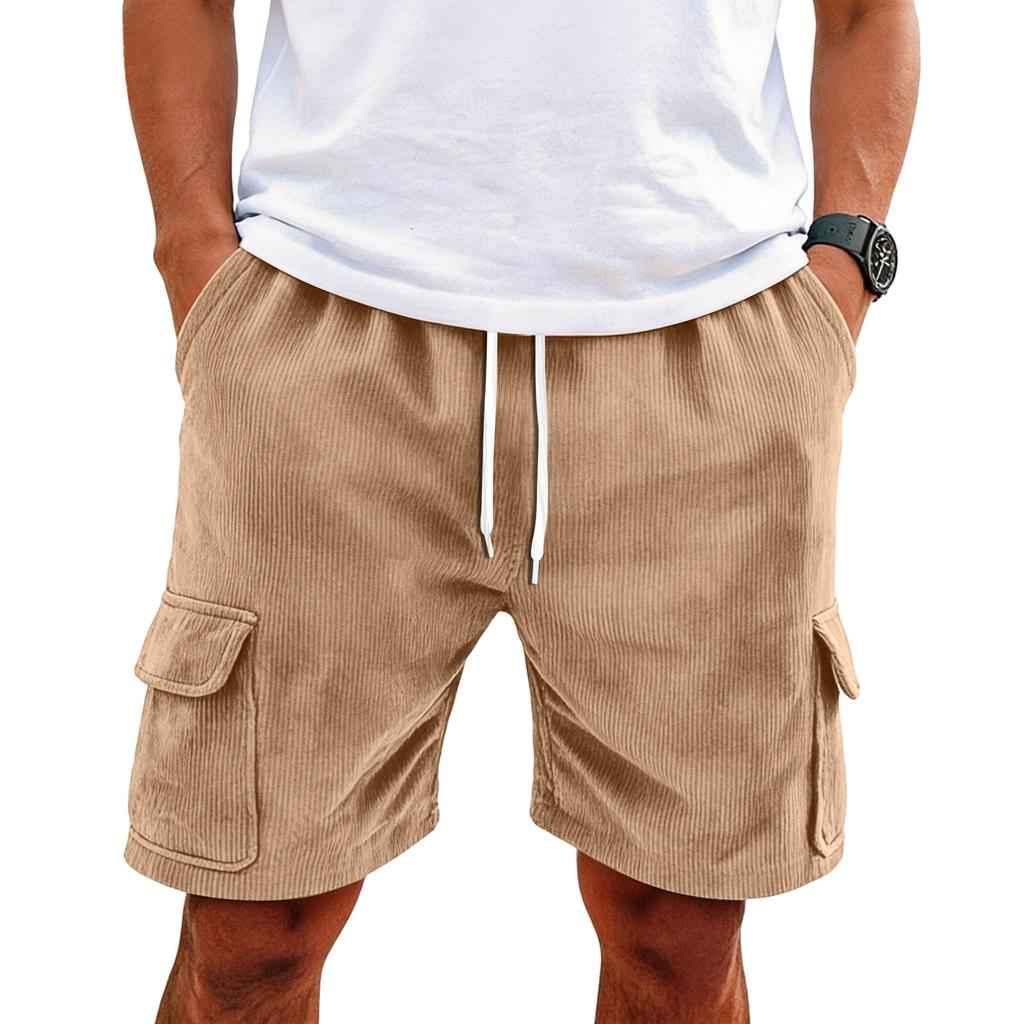 Men's Corduroy Casual Cargo Shorts | Elastic Drawstring Waist Shorts With Multi Pockets For Daily Wear