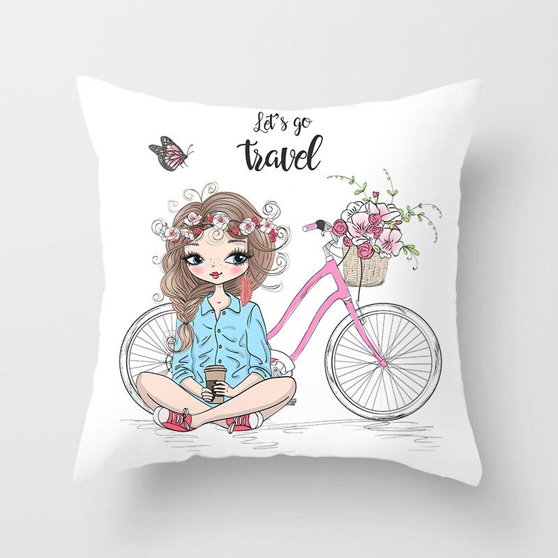 

Серия Модная Девушка Диван Прикроватная Подушка Наволочка Литературная и Свежая Дом Офис Подушка для Обедненного Сна Наволочка 45*45cm