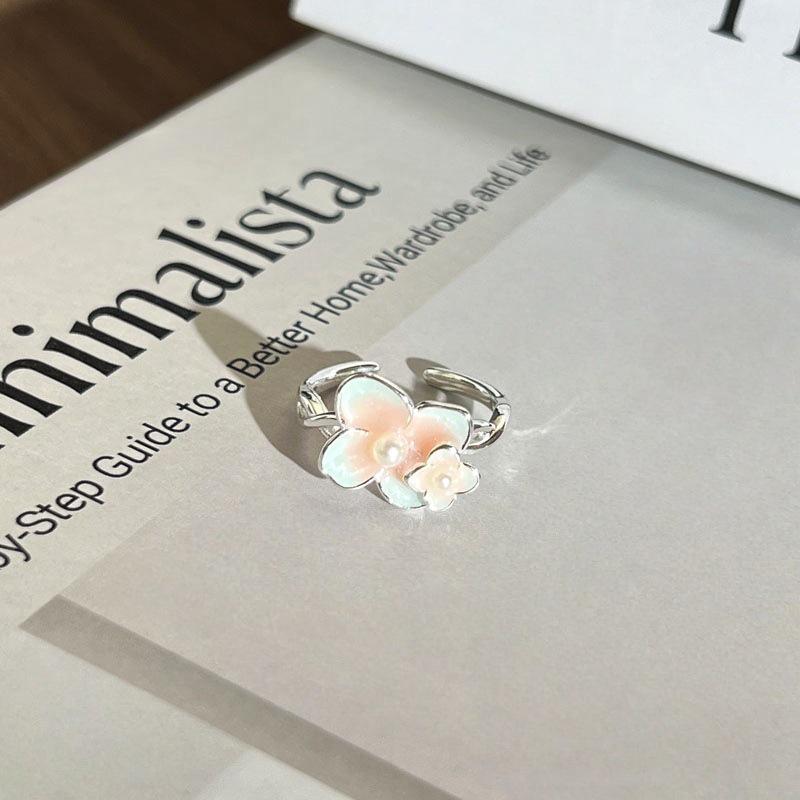 Elegant Watercolor Gradient Enamel Flower Ring for Women – Fashionable, Artistic Style, Index Finger Accessory, Light Luxury & Versatile Design.