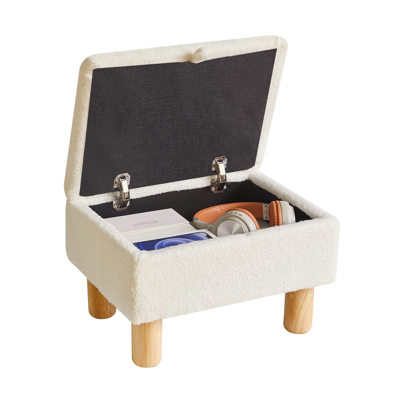 

Aibiju Пуф для хранения из бархата Teddy с подставкой для ног из натурального дерева с грузоподъемностью, подходит для гостиной и пуф для ног под стол Teddy, стул, ножки,