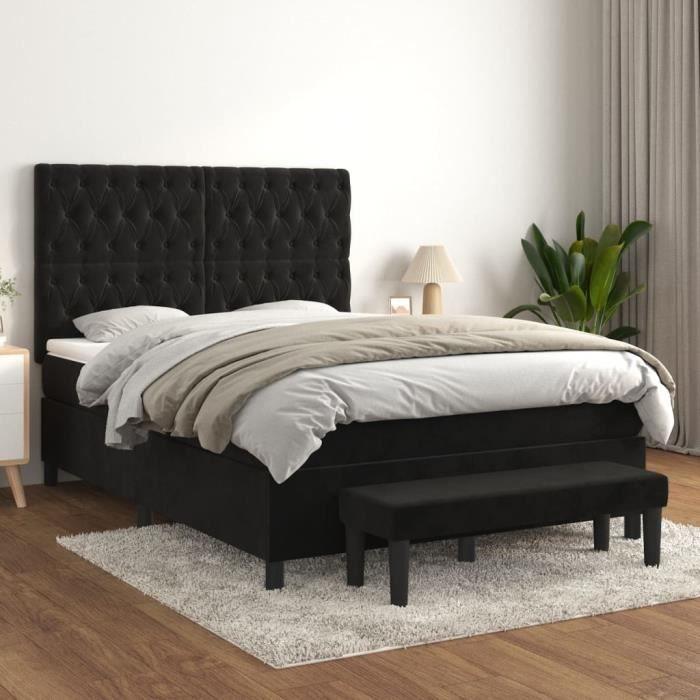 3138021 vidaXL Lit à sommier tapissier avec matelas Noir 140x190 cm Velours